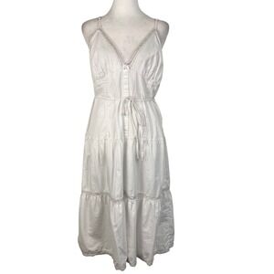 Babydoll Prairie Midi Dress XL Boho Lace Trim Ribbon Smocked Cottage Fairy White